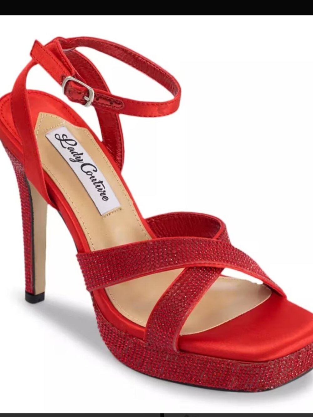 Lady Couture Rhinestone Platform Heeled Sandals – Red Satin – Size 10 (BNWT)